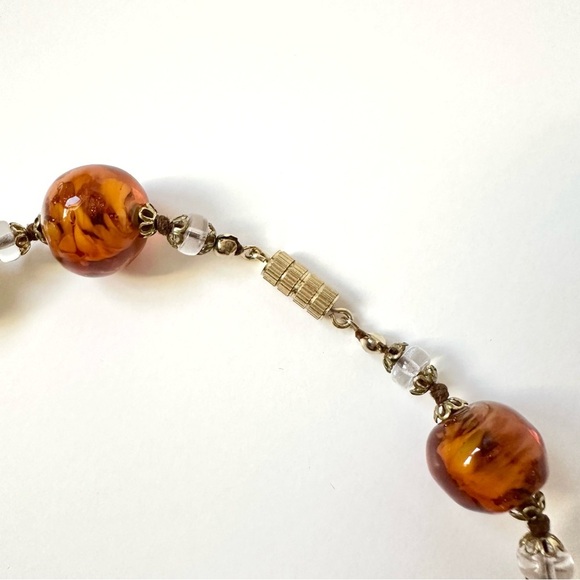 Murano Like Glass Beaded Necklace Amber Yellow Clear Beads - 19 inches - Picture 6 of 7